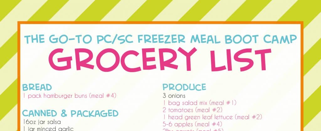 screenshot of top of grocery list printable.