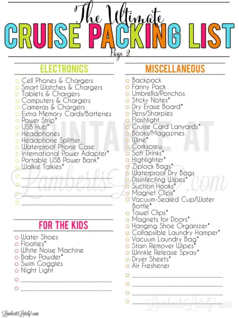 the ultimate cruise packing list (free printable pdfs) | lamberts