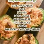 baked avocados, with ingredient list.