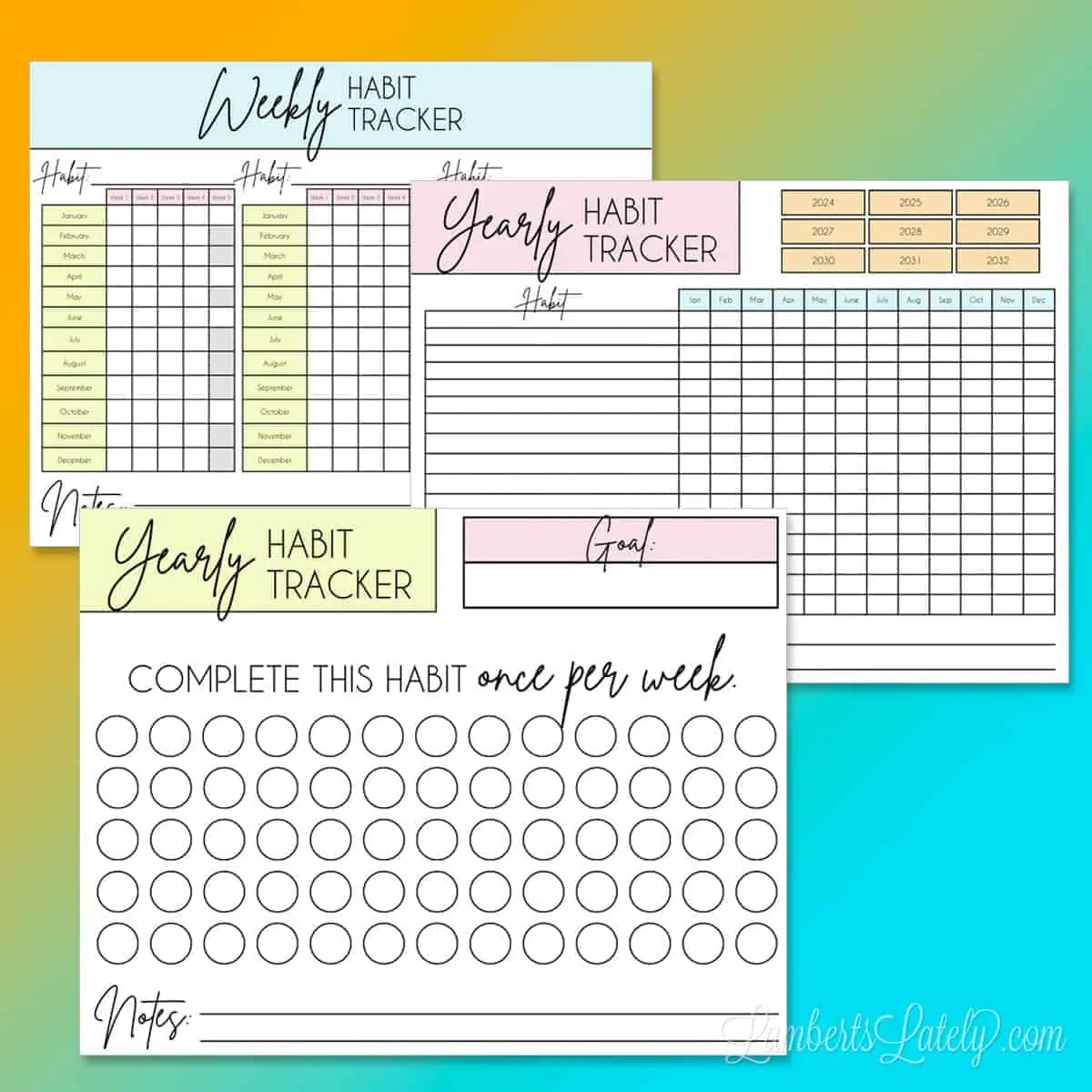 pastel script habit tracking printables.