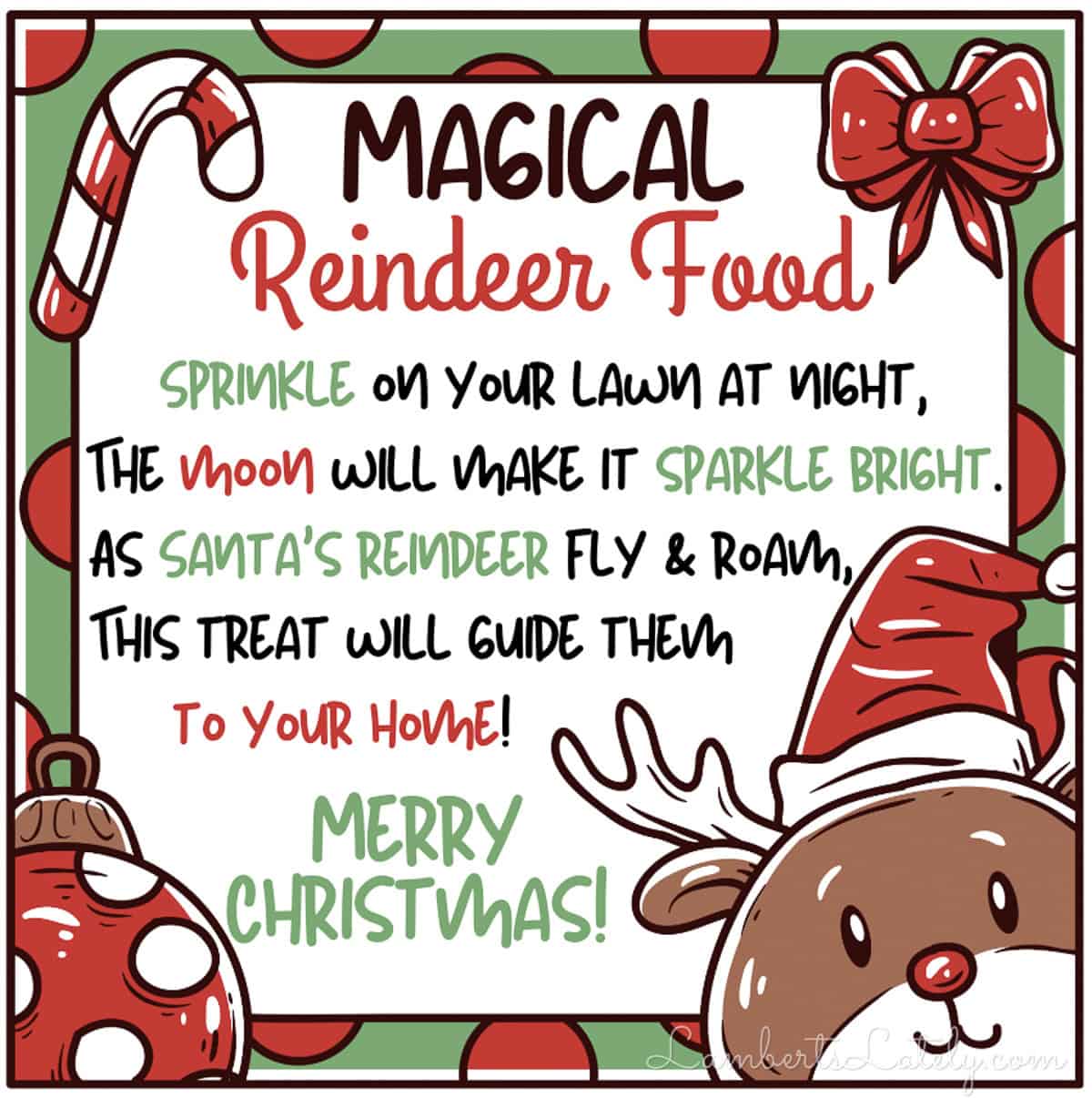 magical reindeer food printable tag.