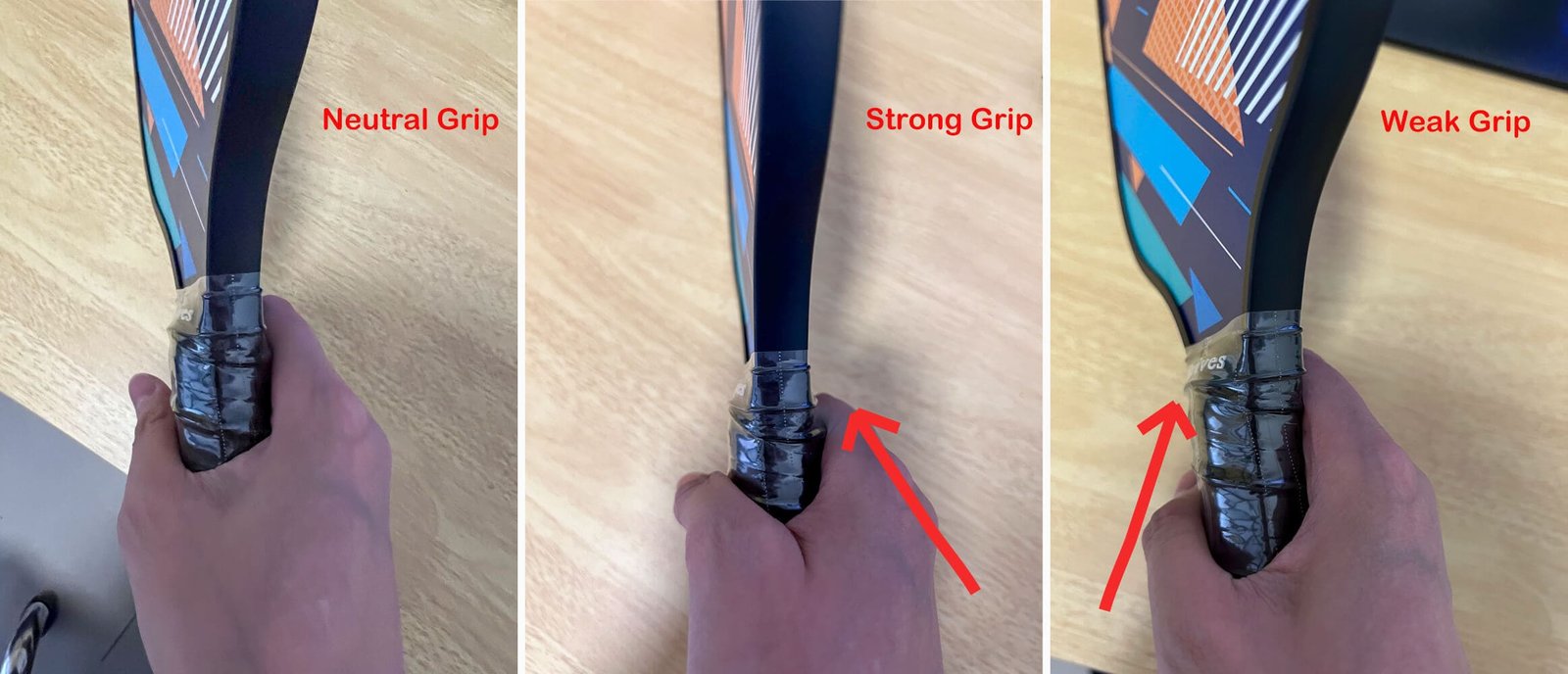 three slight variations of the continental grip