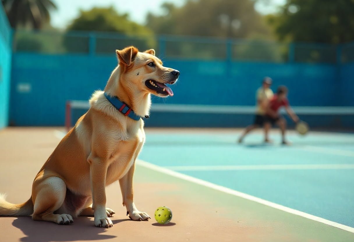 My Dog at the pickleball Court