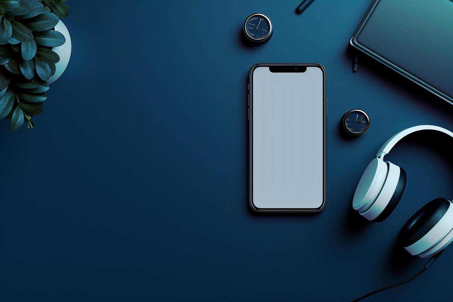 mobile-device-mockup-screen-and-headphones-for-digital-media-solutions-free-photo