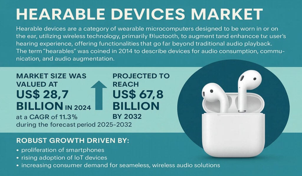 Hearable Devices Market to Reach USD 67.8 Billion by 2032, Growing at a CAGR of 11.3%