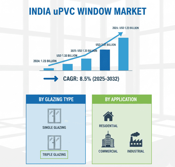 India uPVC Window Market to Reach USD 2.01 Billion by 2032, Exhibiting a CAGR of 8.5%
