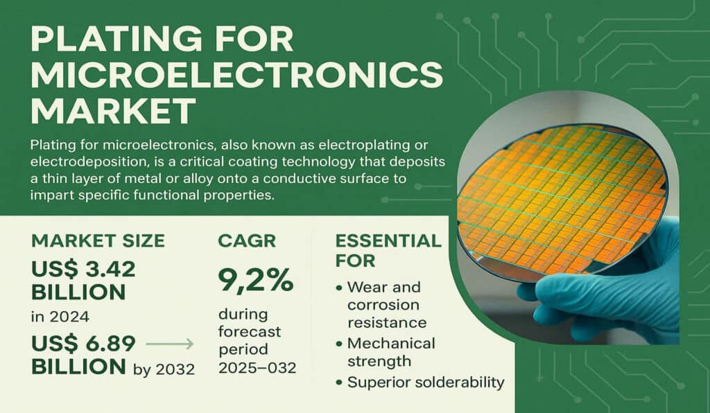 Plating for Microelectronics Market Outlook 2032: USD 6.89 Billion Valuation with 9.2% CAGR