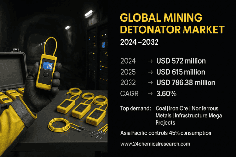 Global Mining Detonator market size was valued at USD 572 million in 2024.
