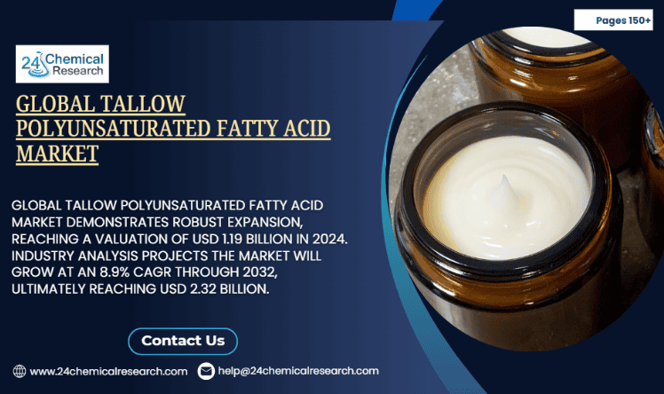 Global Tallow Polyunsaturated Fatty Acid Market to Reach USD 2.32 Billion by 2032, Exhibiting a CAGR of 8.9%