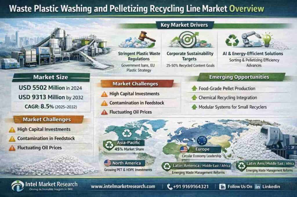 global Waste Plastic Washing and Pelletizing Recycling Line market |CAGR of 8.5%
