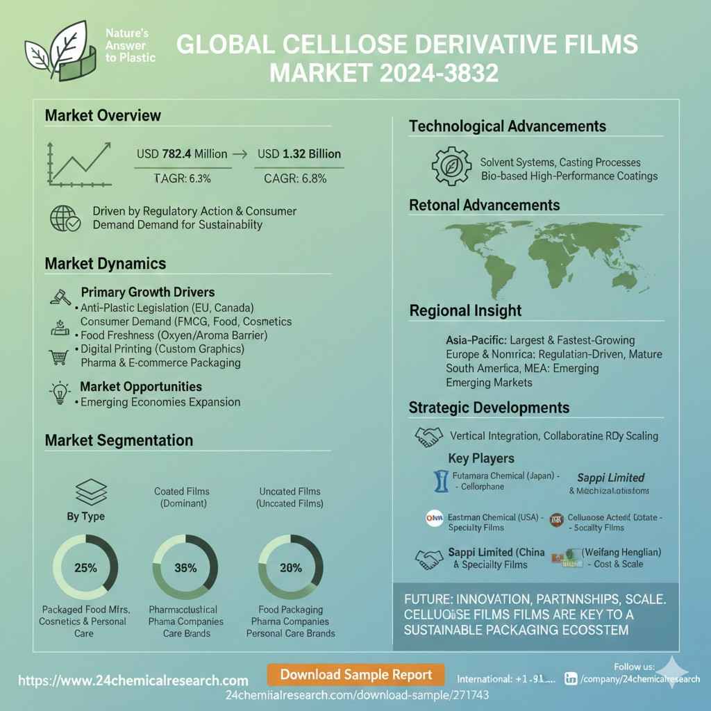 Cellulose Derivative Films Market to Reach USD 1.32 Billion by 2032, Growing at 6.8% CAGR