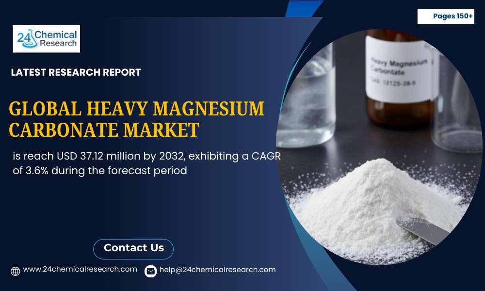 Heavy Magnesium Carbonate Market grows to USD 37.12 million by 2032 at 3.6% CAGR.
