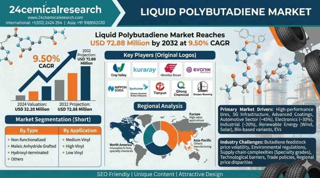 Liquid Polybutadiene Market Reaches USD 72.88 Million by 2032 at 9.50% CAGR