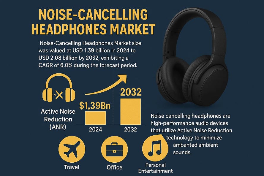 Top Trends & Key Players Steering the Noise-Cancelling Headphones Market Toward USD 2.08 Billion by 2032