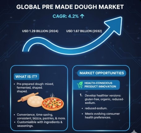 Pre-Made Dough Market to Reach USD 1.67 Billion by 2032, Growing at a 4.2% CAGR