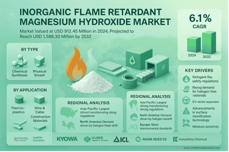 Global Inorganic Flame Retardant Magnesium Hydroxide Market to Reach USD 1,598.30 Million by 2032, Exhibiting a CAGR of 6.1% During the Forecast Period
