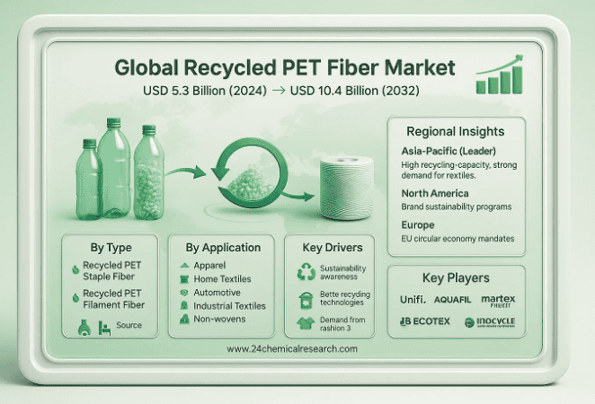 Global Recycled PET Fiber Market to Reach USD 10.4 Billion by 2032, Exhibiting a CAGR of 7.6% During the Forecast Period