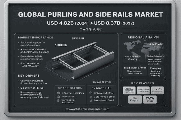 Global Purlins and Side Rails Market to Reach USD 8.37 Billion by 2032, Exhibiting a CAGR of 6.3% During the Forecast Period