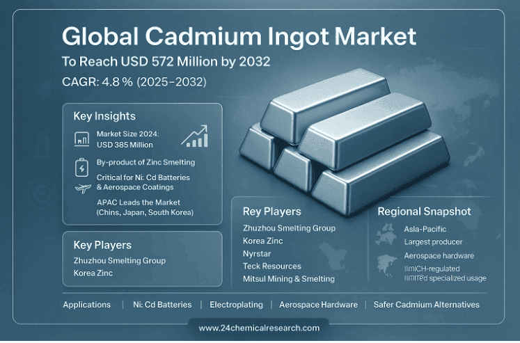 Global Cadmium Ingot Market to Reach USD 572 Million by 2032, Exhibiting a CAGR of 4.8% During the Forecast Period