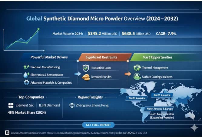 Global Synthetic Diamond Micro Powder Market to Exceed USD 638 Million by 2032, Fueled by Semiconductor Demand and Advanced Precision Manufacturing