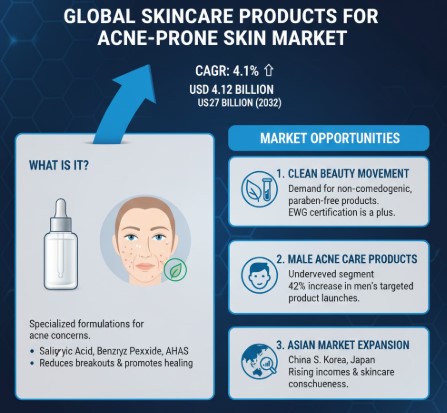 Skincare Products for Acne-Prone Skin Market to Reach USD 5.27 Billion by 2032, Growing at a 4.1% CAGR
