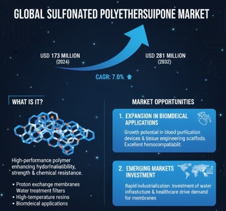 Sulfonated Polyethersulfone Market to Reach USD 281 Million by 2032, Growing at a 7.0% CAGR