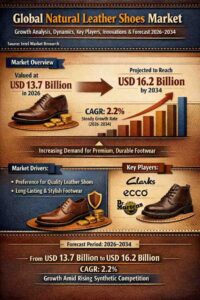 Global natural leather shoes market was valued at USD 13.7 billion in 2026 and is projected to reach USD 16.2 billion by 2034, growing at a steady CAGR of 2.2%