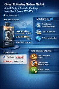 Global AI Vending Machine market was valued at USD 1.40 billion in 2026 and is projected to reach USD 2.08 billion by 2034, growing at a CAGR of 6.1%