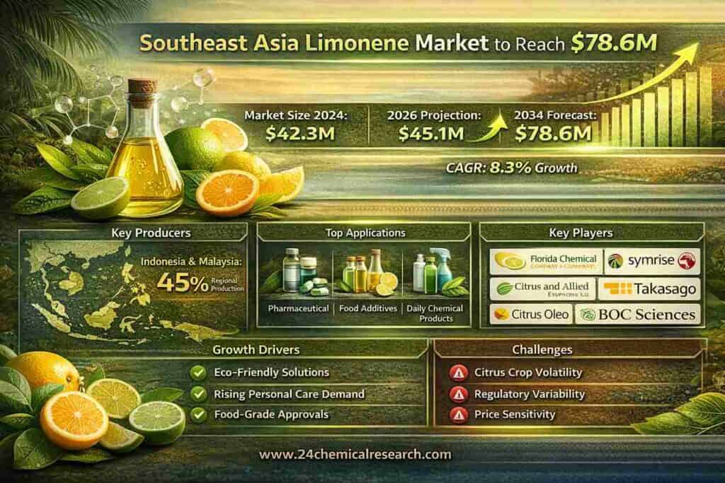 Southeast Asia Limonene Market to Surge to USD 78.6M by 2034 with 8.3% CAGR