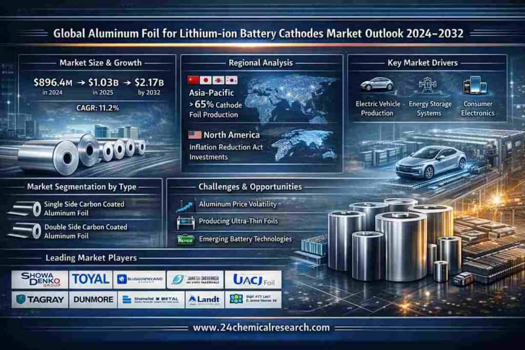 Global aluminum foil for lithium-ion battery cathodes market projected to grow from USD 1.03 billion in 2025 to USD 2.17 billion by 2032, exhibiting a CAGR of 11.2%