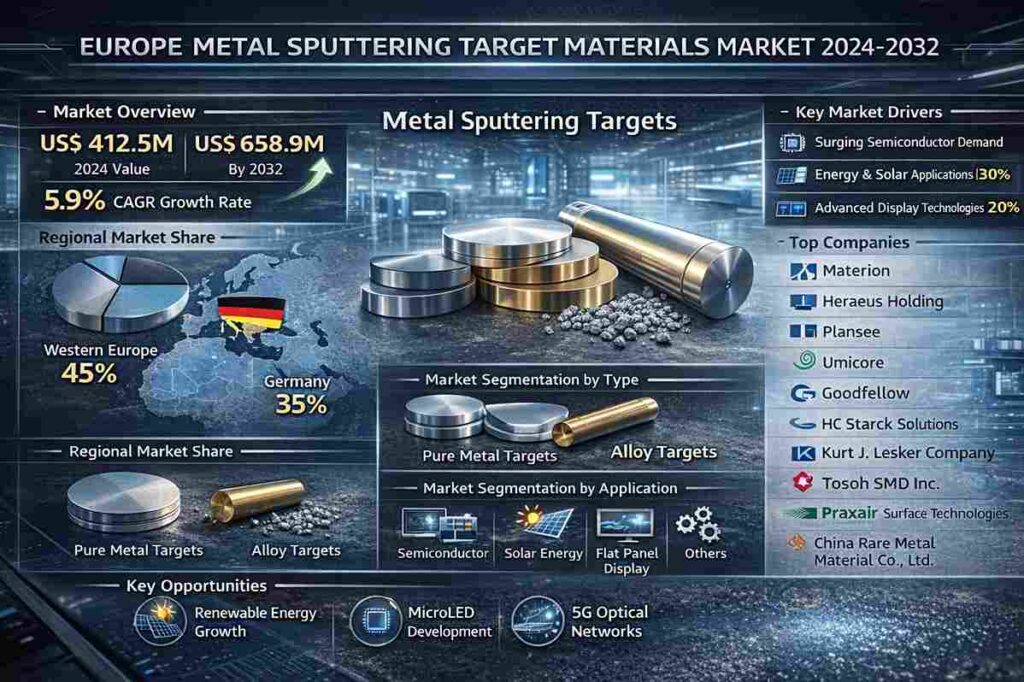 Europe Metal Sputtering Target Materials Market to Reach USD 658.9 Million by 2032