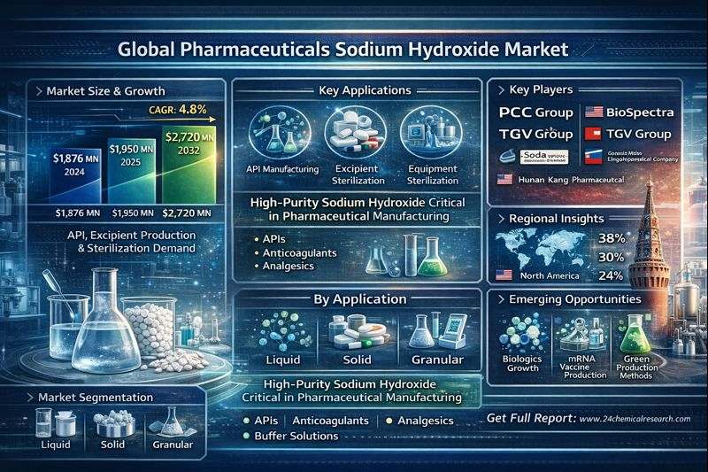 Global Pharmaceuticals Sodium Hydroxide Market to Reach USD 2.72 Billion by 2032