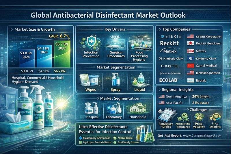 Global Antibacterial Disinfectant Market to Reach USD 6.7 Billion by 2032, Driven by Healthcare and Infection Prevention Demand