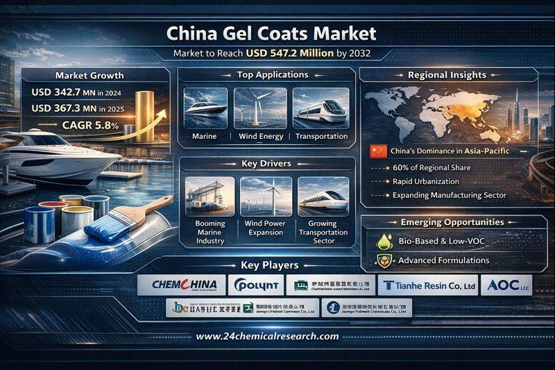 Global China Gel Coats market size projected to grow from USD 367.3 million in 2025 to USD 547.2 million by 2032,