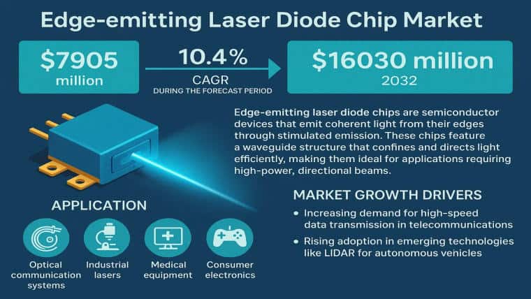 Edge-emitting Laser Diode Chip Market: Industrial Automation Advancing with a CAGR of 10.4% by 2032