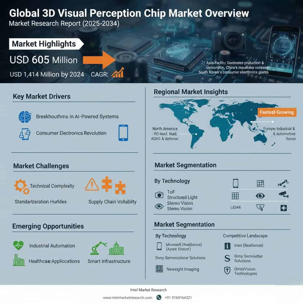 Global 3D Visual Perception Chip Market to Reach USD 1,414 Million by 2034 | CAGR 14.6%