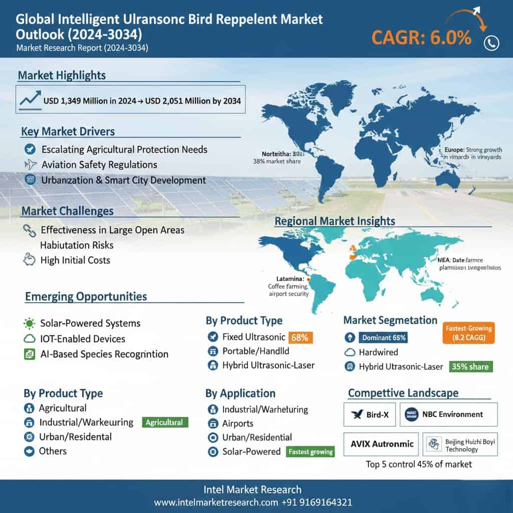 Global Intelligent Ultrasonic Bird Repellent Market to Reach USD 2,051 Million by 2034 | 6.0% CAGR