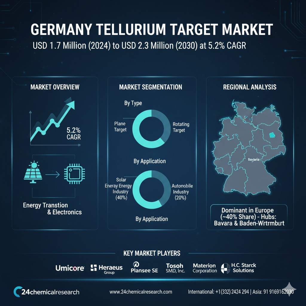 Germany Tellurium Target Market Size 2024-2030: USD 1.7 Million to USD 2.3 Million at 5.2% CAGR