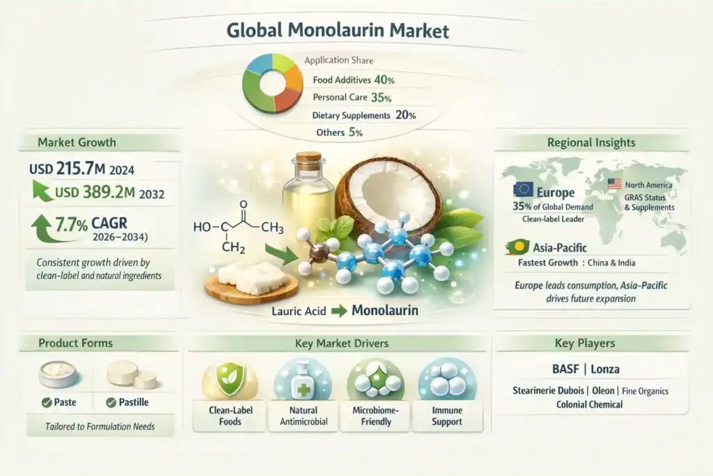 How fast is the Monolaurin market expected to grow, and what is driving it?