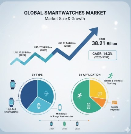 Smartwatches Market CAGR Insights in Growth : Share, Value, Size and Trends