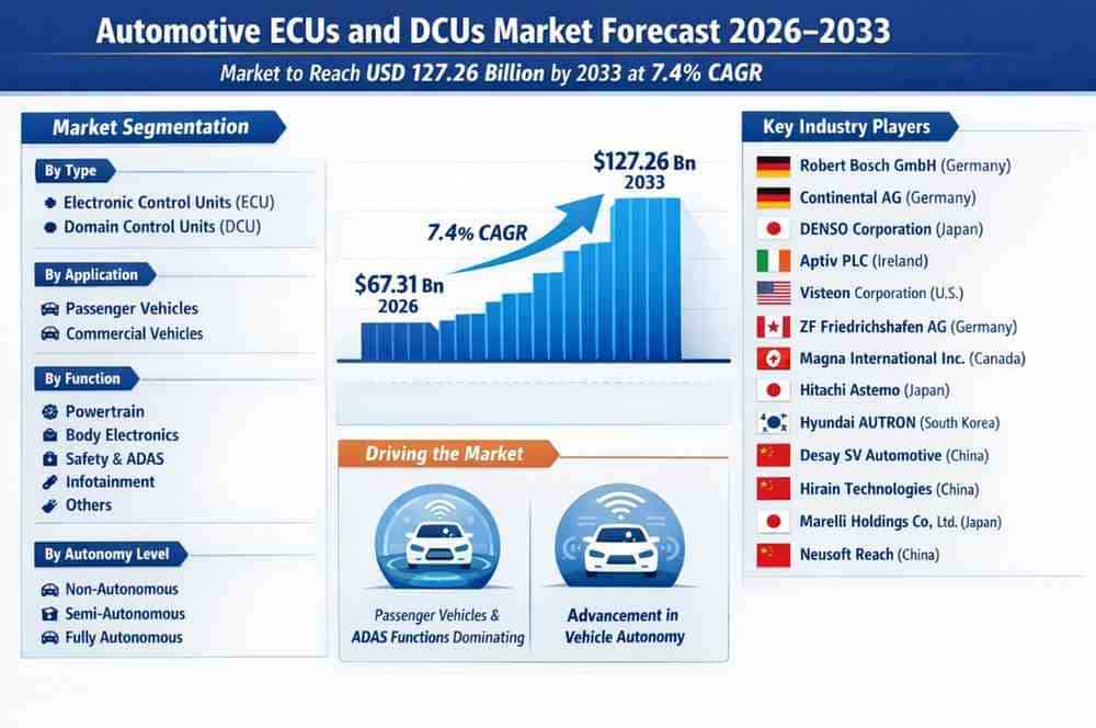 Automotive ECUs and DCUs Market Forecast 2026–2033 Shows 7.4% CAGR with Revenue Reaching USD 127.26 Billion