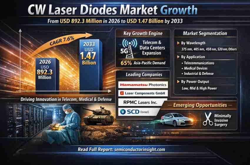 CW Laser Diodes Market Expansion Story: From USD 892.3 Million in 2026 to USD 1.47 Billion by 2033