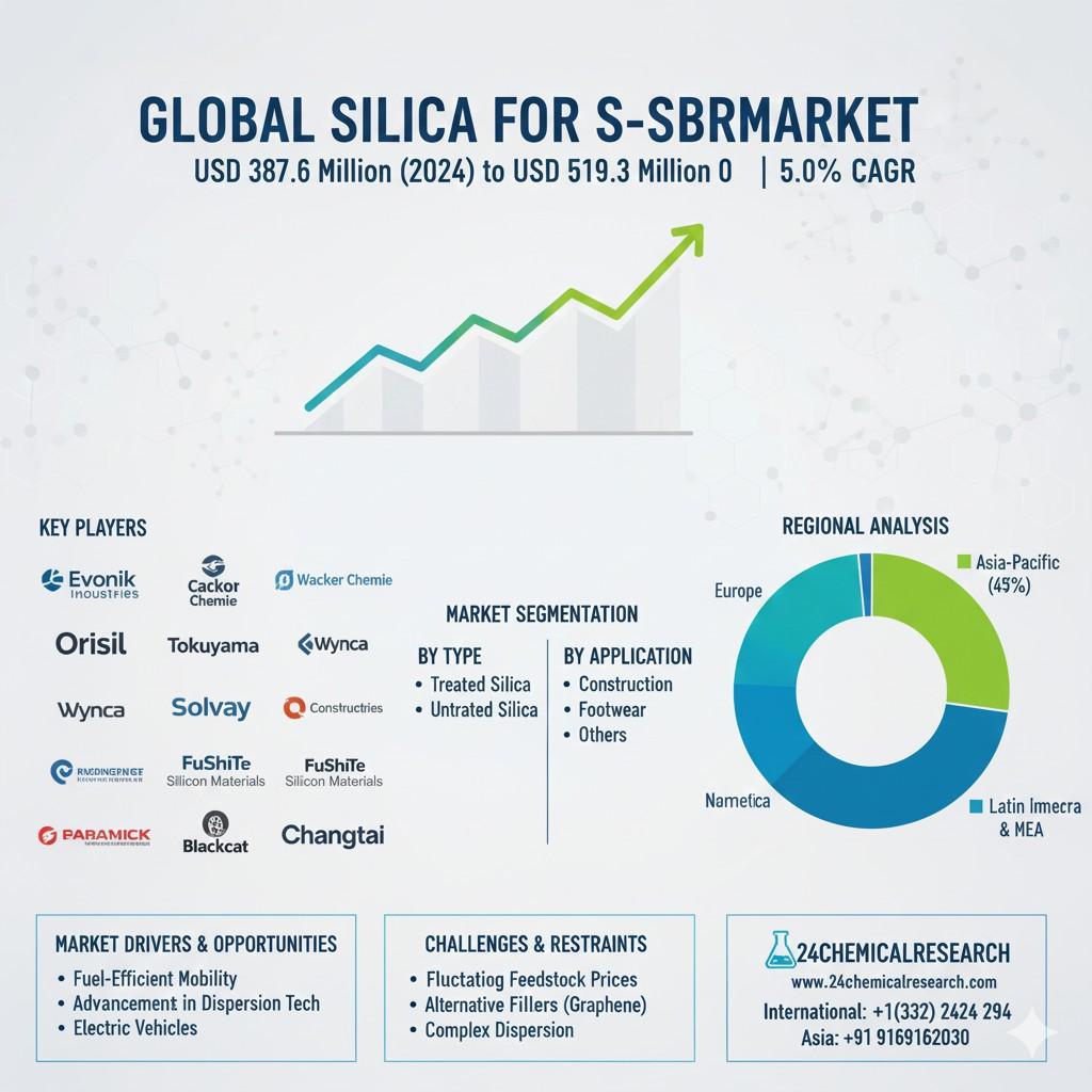 Global Silica for S-SBR Market Size 2024-2030: USD 387.6 Million to USD 519.3 Million at 5.0% CAGR
