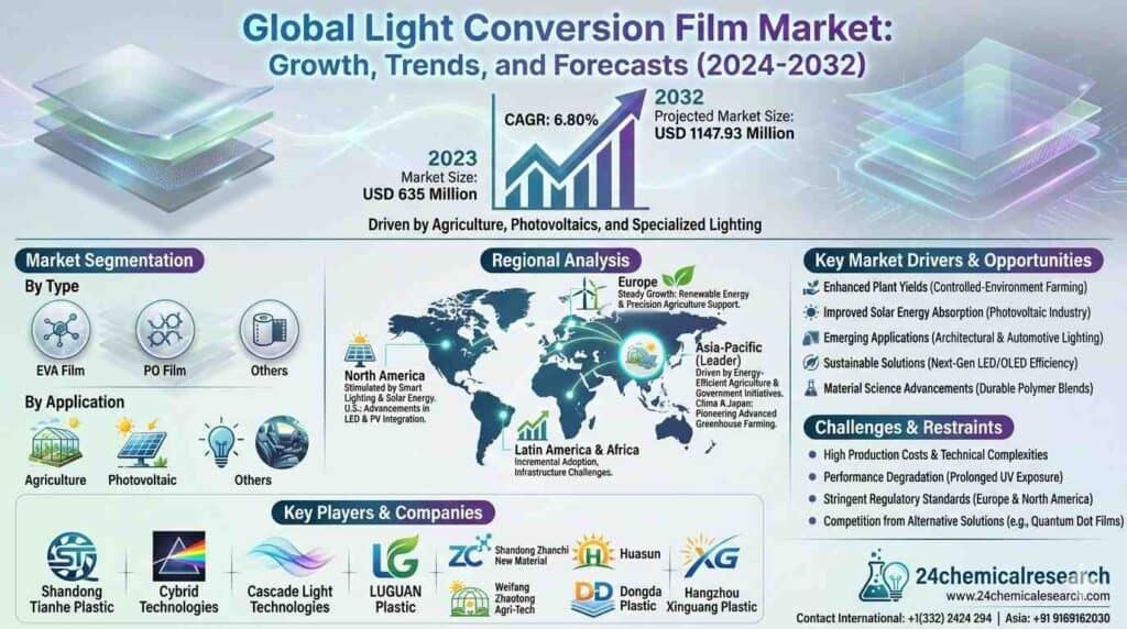 Light Conversion Film Market to Reach USD 1.15 Billion by 2032 at 6.8% CAGR – Full 2024-2032 Forecast