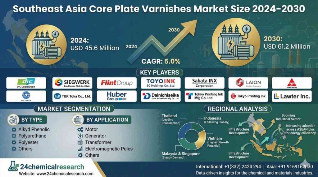 Southeast Asia Core Plate Varnishes Market Size 2024-2030: USD 45.6 Million to USD 61.2 Million at 5.0% CAGR
