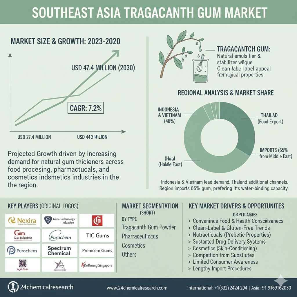 Will Southeast Asia’s Tragacanth Gum Market Reach USD 44.3 Million by 2030?