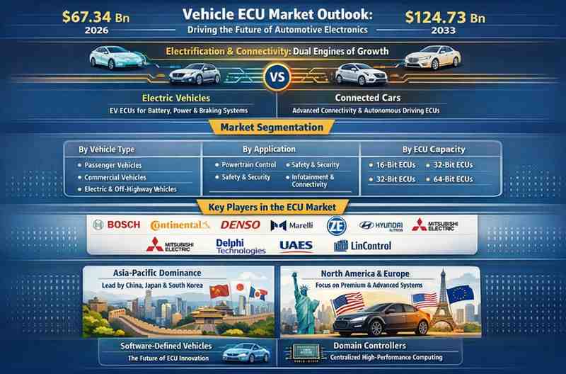 Vehicle Electronic Control Units (ECU) Market Growth Outlook: Revenue to Expand from USD 67.34 Billion to USD 124.73 Billion During 2026–2033