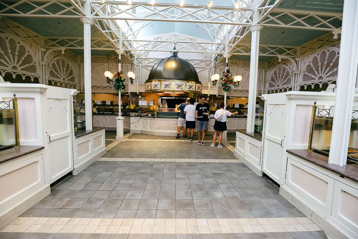 the entrance to the buffet area inside Crystal Palace
