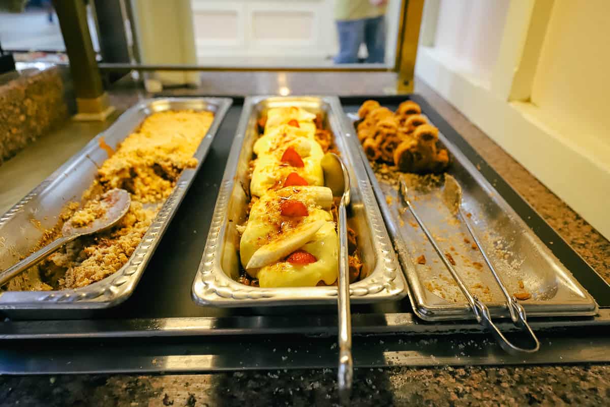blackberry streusel coffee cake, signature breakfast lasagna, and churro waffles