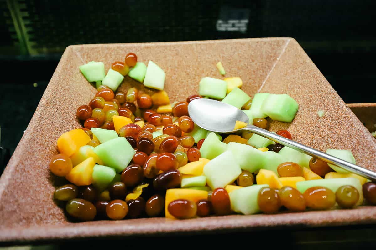 fresh fruit like honey dew, grapes, and cantaloupe